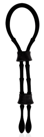 Черное силиконовое эрекционное кольцо-лассо с двумя утяжками Черное силиконовое эрекционное кольцо-лассо с двумя утяжками