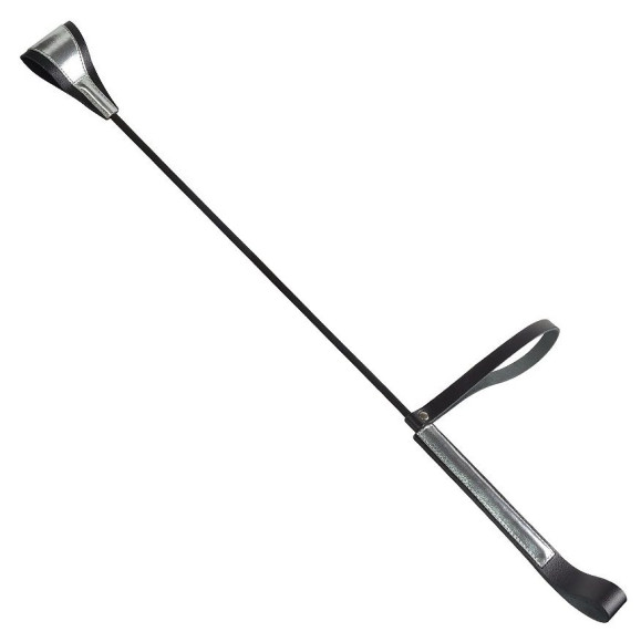 Чёрно-серебристый стек с хлопушкой из кожи - 62 см. Чёрно-серебристый стек с хлопушкой из кожи - 62 см.