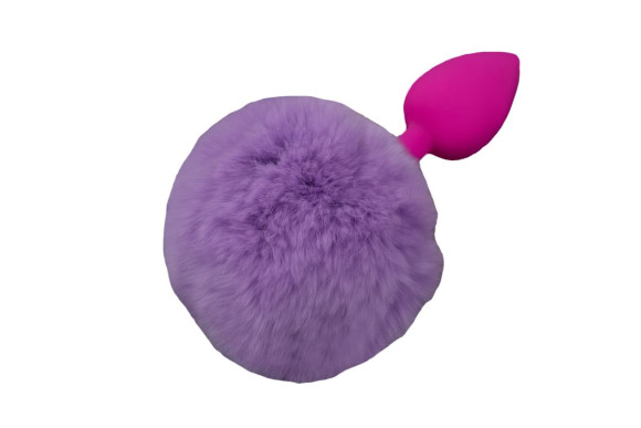 Маленькая розовая силиконовая пробка с пушистым фиолетовым хвостиком Маленькая розовая силиконовая пробка с пушистым фиолетовым хвостиком