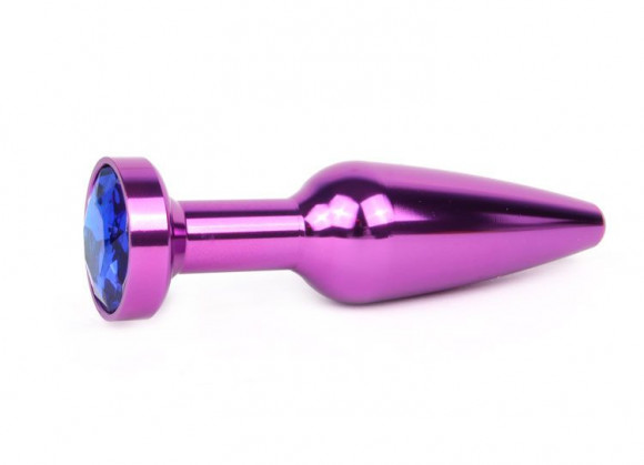 Удлиненная коническая гладкая фиолетовая анальная втулка с синим кристаллом - 11,3 см. Удлиненная коническая гладкая фиолетовая анальная втулка с синим кристаллом - 11,3 см.
