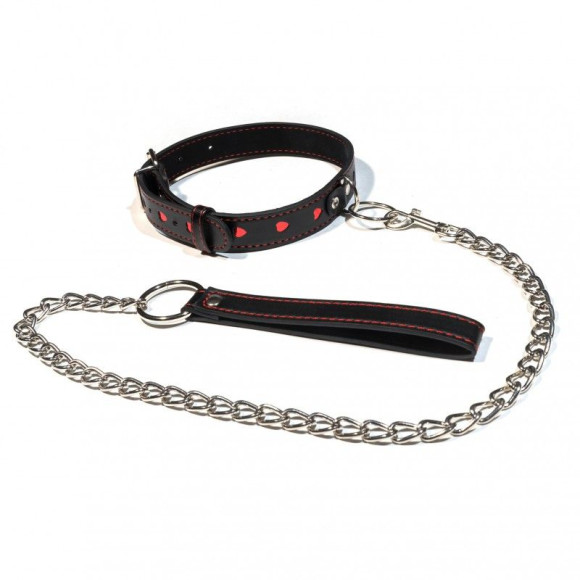 Ошейник с сердечками на металлическом поводке с ручкой Ошейник с сердечками на металлическом поводке с ручкой