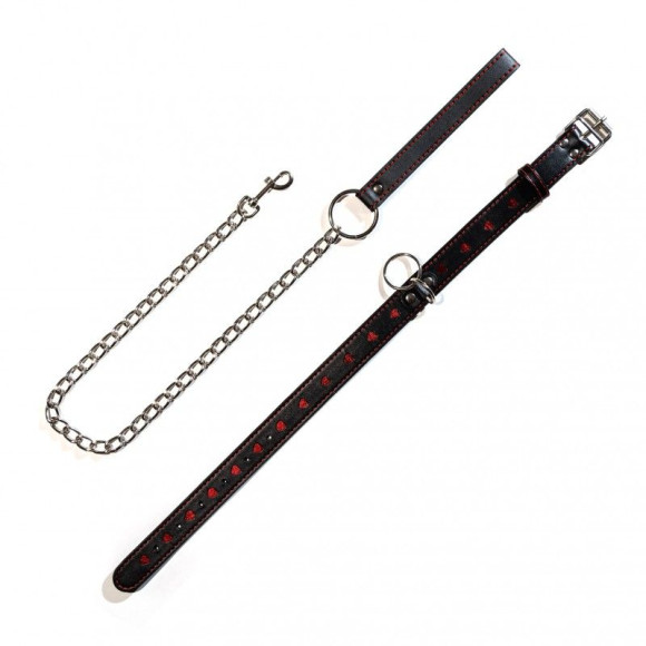 Ошейник с сердечками на металлическом поводке с ручкой Ошейник с сердечками на металлическом поводке с ручкой