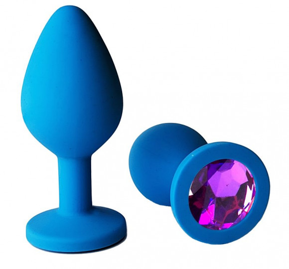Голубая анальная пробка с фиолетовым кристаллом - 8 см. Голубая анальная пробка с фиолетовым кристаллом - 8 см.
