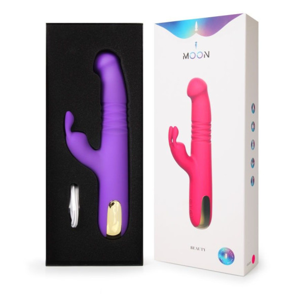 Фиолетовый вибратор-ротатор со стимулятором клитора и возвратно-поступательными движениями - 22,4 см. Фиолетовый вибратор-ротатор со стимулятором клитора и возвратно-поступательными движениями - 22,4 см.