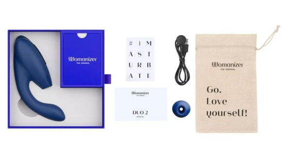 Синий вибратор Womanizer Duo 2 с бесконтактной клиторальной стимуляцией Синий вибратор Womanizer Duo 2 с бесконтактной клиторальной стимуляцией