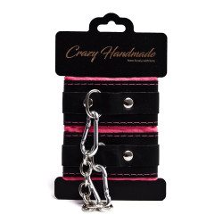 Черно-розовые скругленные наручники с мягкой подкладкой