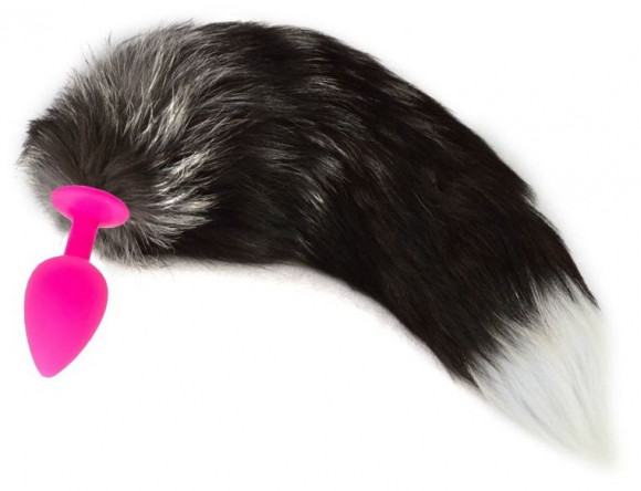 Ярко-розовая силиконовая анальная пробка с длинным лисьим хвостом Ярко-розовая силиконовая анальная пробка с длинным лисьим хвостом