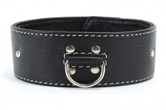 Черный кожаный ошейник с полукольцом для поводка Черный кожаный ошейник с полукольцом для поводка