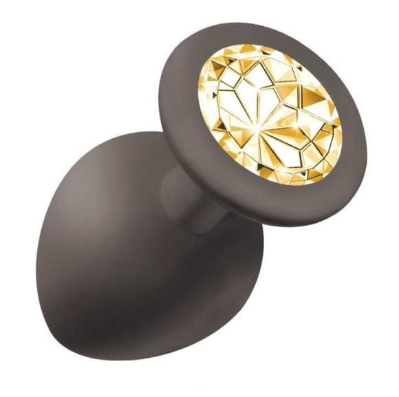 Чёрная анальная пробка Emotions Cutie Large с желтым кристаллом - 10 см. Чёрная анальная пробка Emotions Cutie Large с желтым кристаллом - 10 см.