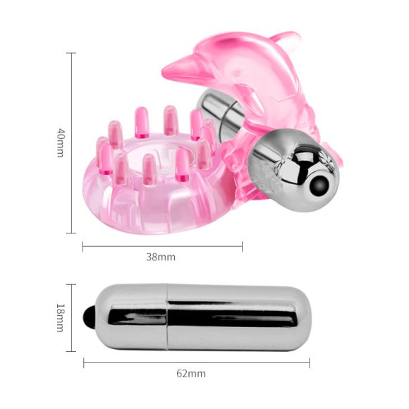 Розовое виброкольцо-дельфин с шипами Розовое виброкольцо-дельфин с шипами
