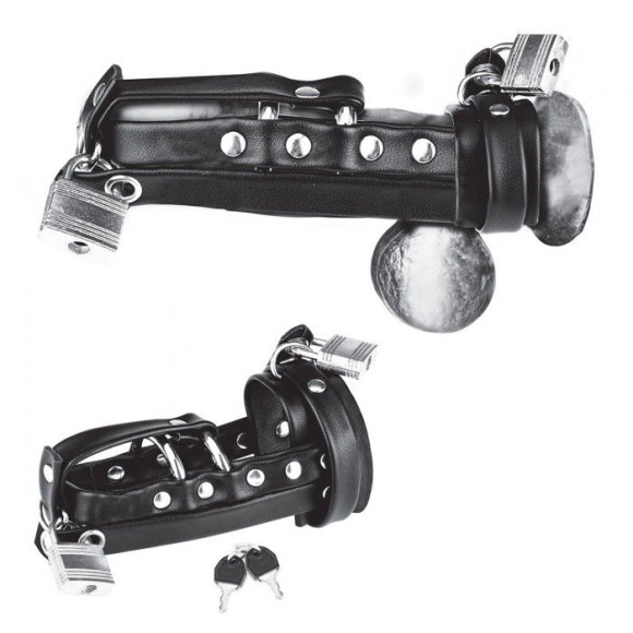 Плотная черная сбруя целомудрия для пениса на замочке Плотная черная сбруя целомудрия для пениса на замочке