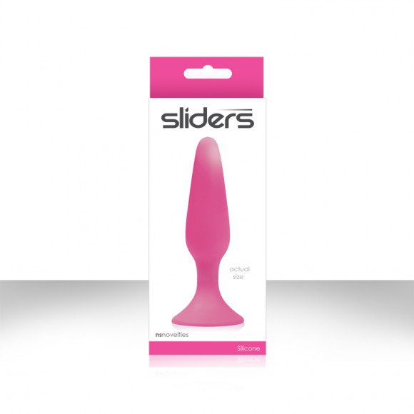 Розовая анальная пробка Sliders Silicone Anal Plugs Small на присоске - 11,35 см.