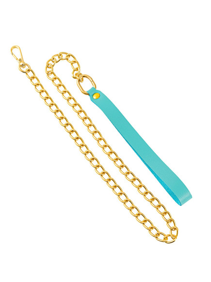 Голубой кожаный поводок с карабином для ошейника - 80 см. Голубой кожаный поводок с карабином для ошейника - 80 см.