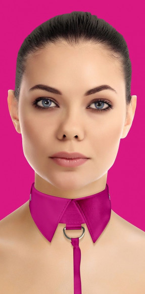 Розовый кожаный воротник с поводком Pink OUCH! 