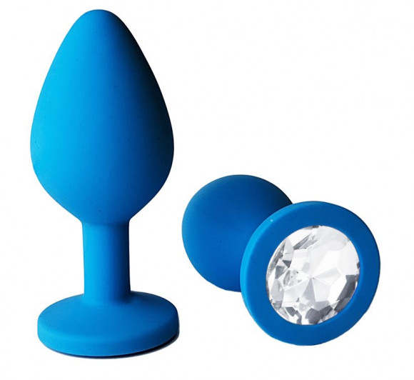 Голубая анальная пробка с прозрачным кристаллом - 7 см. Голубая анальная пробка с прозрачным кристаллом - 7 см.