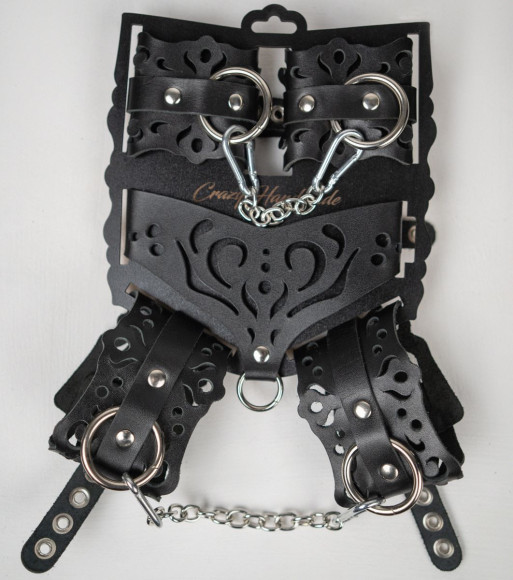 Черный ажурный кожаный набор фиксаций Черный ажурный кожаный набор фиксаций