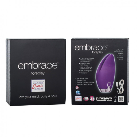 Фиолетовый перезаряжаемый вибромассажер Embrace Foreplay