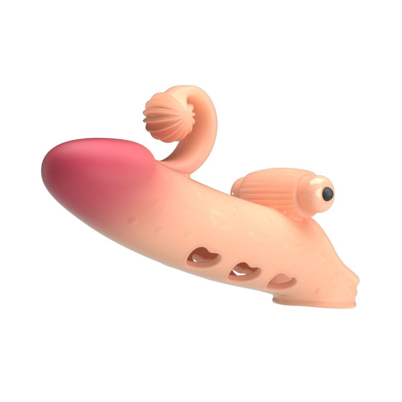 Телесная вибронасадка на пенис с подхватом мошонки - 20 см. Телесная вибронасадка на пенис с подхватом мошонки - 20 см.