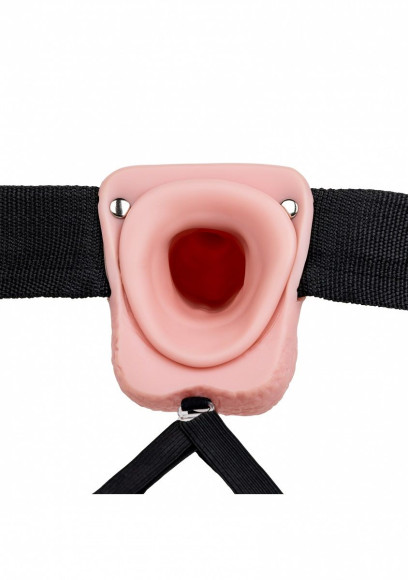 Телесный реалистичный вибрострапон-фаллопротез с мошонкой - 18 см. Телесный реалистичный вибрострапон-фаллопротез с мошонкой - 18 см.