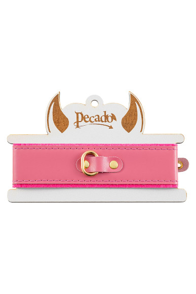 Розовый двуслойный кожаный ошейник с подкладкой из фетра Розовый двуслойный кожаный ошейник с подкладкой из фетра