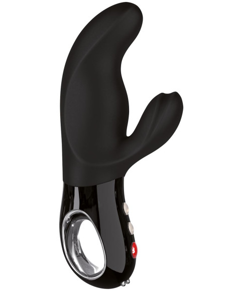 Чёрный вибратор с клиторальным отростком MiSS Bi Black Line - 17 см. Чёрный вибратор с клиторальным отростком MiSS Bi Black Line - 17 см.