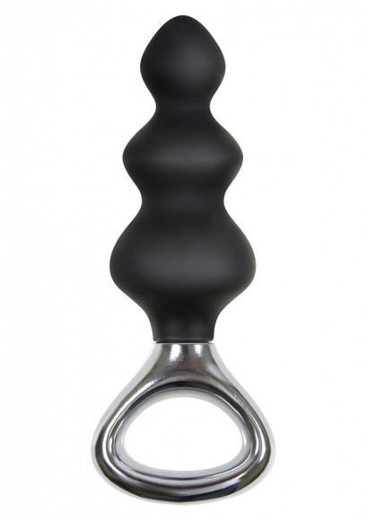 Чёрная анальная елочка с ручкой Jolie Platinum Plug Medium из силикона -  13,4 см.