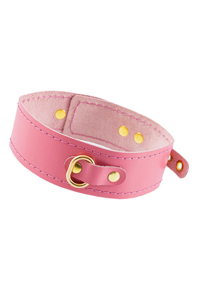 Розовый кожаный однослойный ошейник с прошивкой Розовый кожаный однослойный ошейник с прошивкой