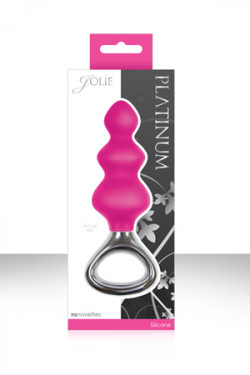 Розовая анальная елочка с ручкой Jolie Platinum Plug Medium из силикона - 13,4 см.