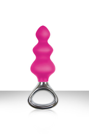 Розовая анальная елочка с ручкой Jolie Platinum Plug Medium из силикона - 13,4 см.