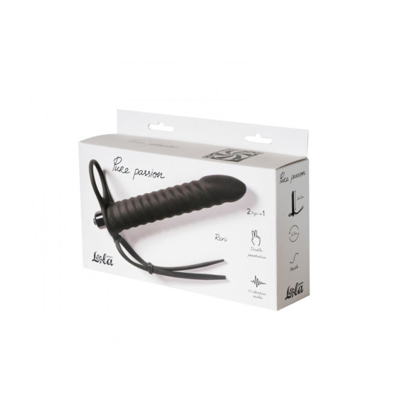 Черная вибронасадка для двойного проникновения Rori - 17 см. Черная вибронасадка для двойного проникновения Rori - 17 см.