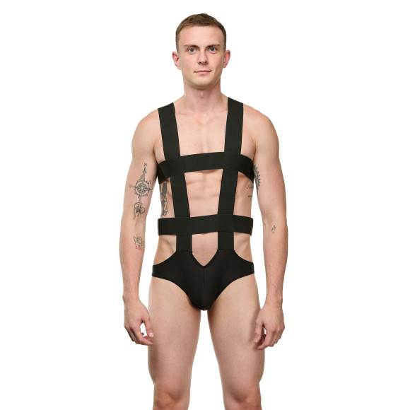 Мужское черное боди с широкими эластичными ремешками Мужское черное боди с широкими эластичными ремешками