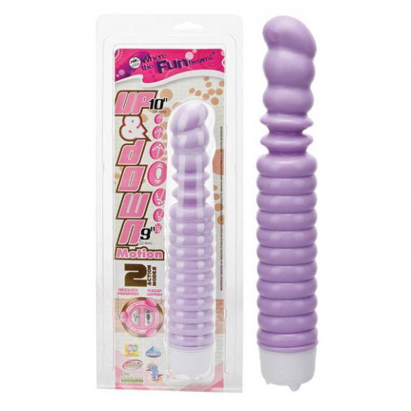 Фиолетовый ребристый вибратор с возвратно-поступательными движениями - 22,9 см. Фиолетовый ребристый вибратор с возвратно-поступательными движениями - 22,9 см.