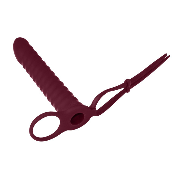 Бордовая вибронасадка для двойного проникновения Rori - 17 см. Бордовая вибронасадка для двойного проникновения Rori - 17 см.