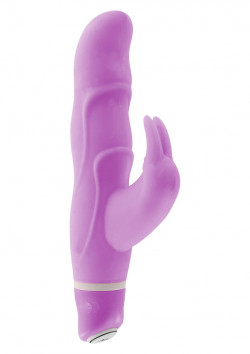 Фиолетовый вибромассажёр с клиторальной стимуляцией VIBE THERAPY ANGORA - 15 см.