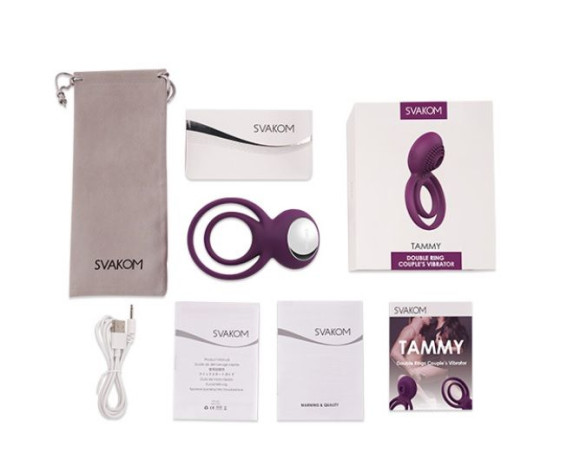 Фиолетовое эрекционное виброкольцо Tammy с подхватом мошонки 