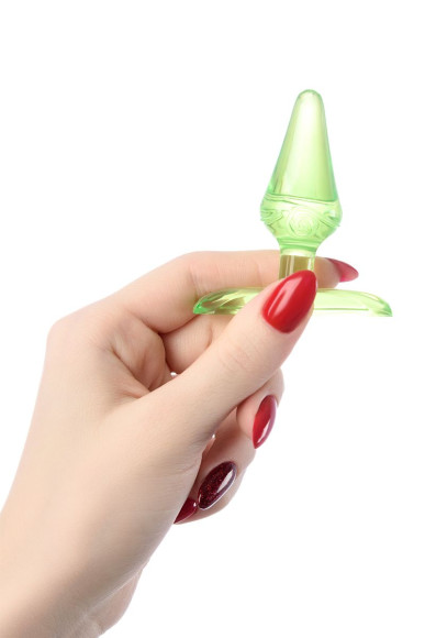 Зеленая анальная втулка с ограничителем - 6,5 см. Зеленая анальная втулка с ограничителем - 6,5 см.