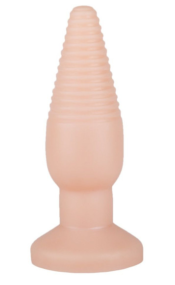 Телесная анальная пробка с рёбрышками - 14 см. Телесная анальная пробка с рёбрышками - 14 см.